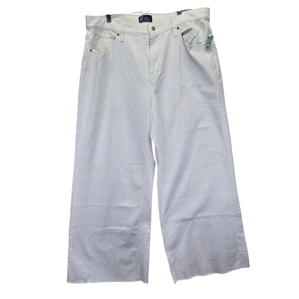 NWT Gap Denim Off-White High Rise Wide Leg Raw‎ Hem Jeans 20/35R Grunge Bohemian